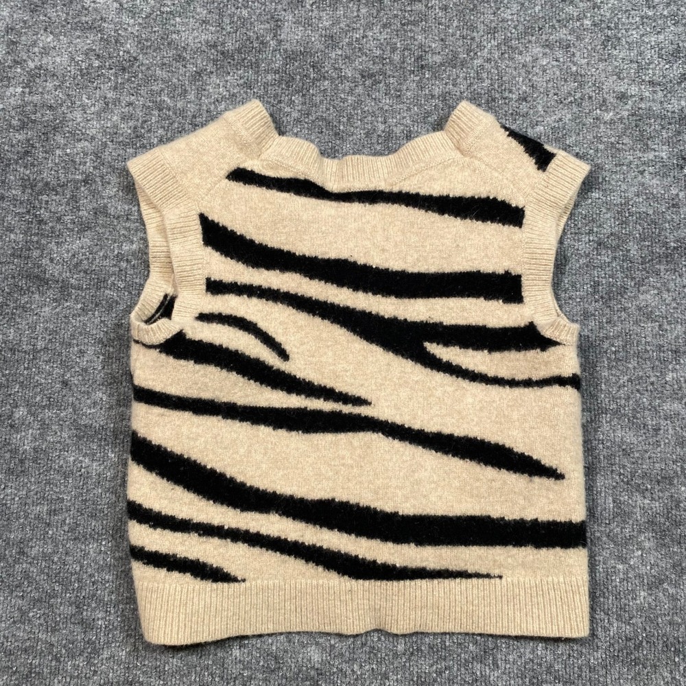 Boden Womens Zebra Print 100% Wool V-Neck Sweater Vest Beige Black Small K0886 - Picture 2 of 7